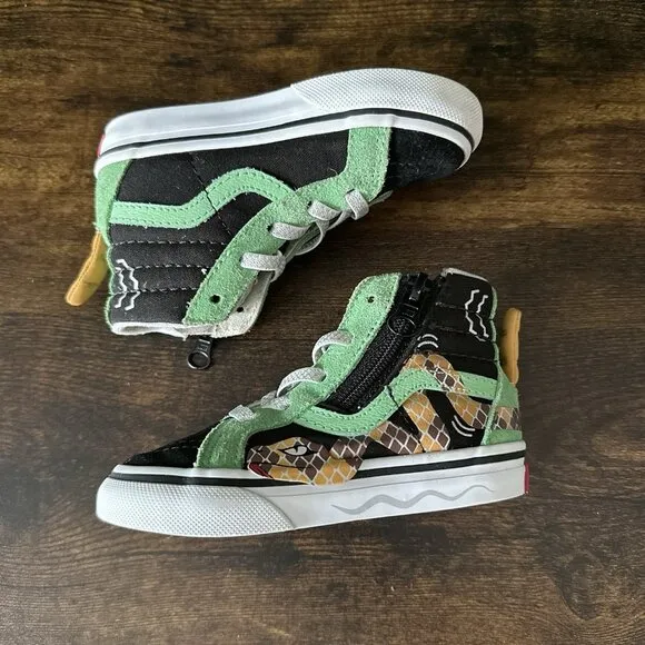 Vans &quot;Snakes&quot; Boys Toddler Size 6.5 SK8 Skate Black Green Kids Pro Shoes