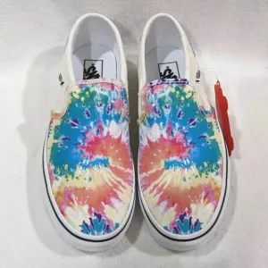 Vans Asher Rainbow Tie Dye Canvas Slip On Skate Shoes NWB