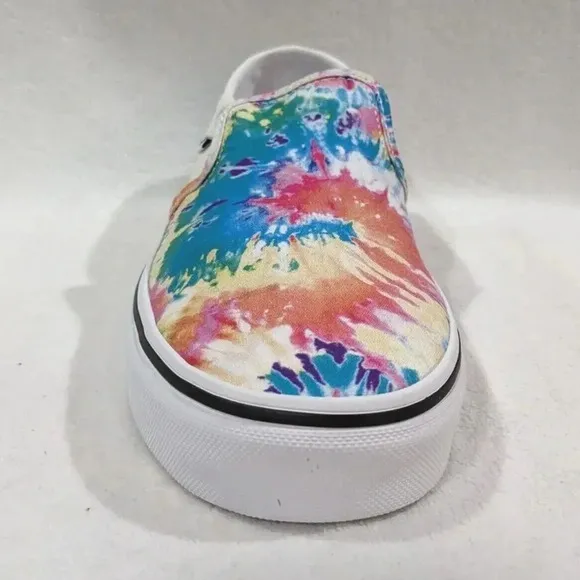 Vans Asher Rainbow Tie Dye Canvas Slip On Skate Shoes NWB