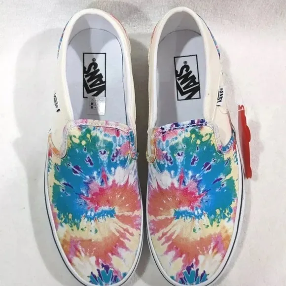 Vans Asher Rainbow Tie Dye Canvas Slip On Skate Shoes NWB