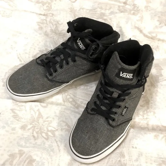 𝅺VANS Atwood Hi Off the Wall Grey Black Hi Top Sneakers Skate Shoes size 8