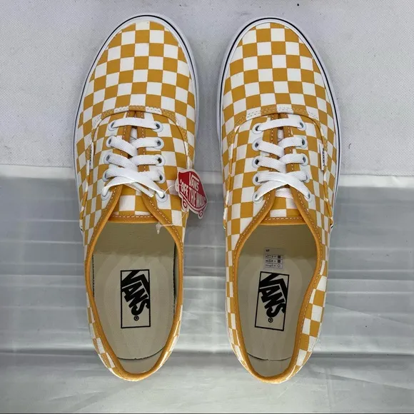 Vans Authentic Gold Checkerboard Lace Up Skate Shoes Mens Size 11.5