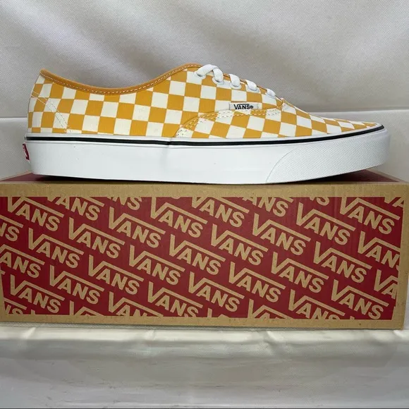 Vans Authentic Gold Checkerboard Lace Up Skate Shoes Mens Size 11.5