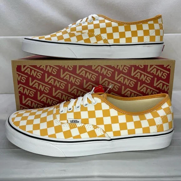 Vans Authentic Gold Checkerboard Lace Up Skate Shoes Mens Size 11.5