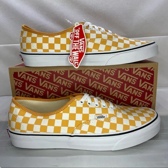 Vans Authentic Gold Checkerboard Lace Up Skate Shoes Mens Size 11.5