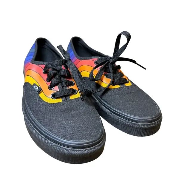 VANS Authentic Rainbow Refract Black Multi Lace Up Skate Shoes Women's 7