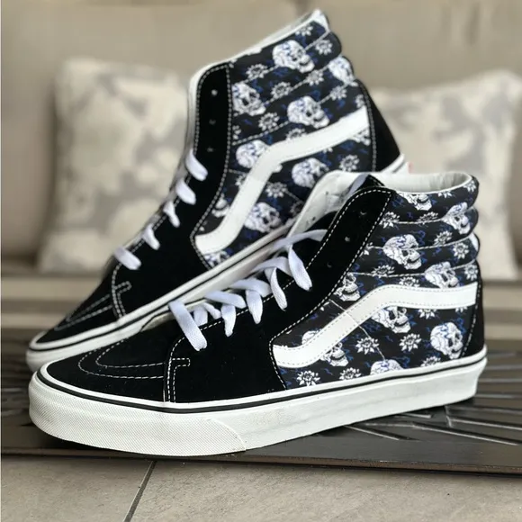 Vans Black and White High-Top Skull Sneakers