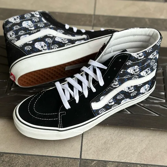 Vans Black and White High-Top Skull Sneakers