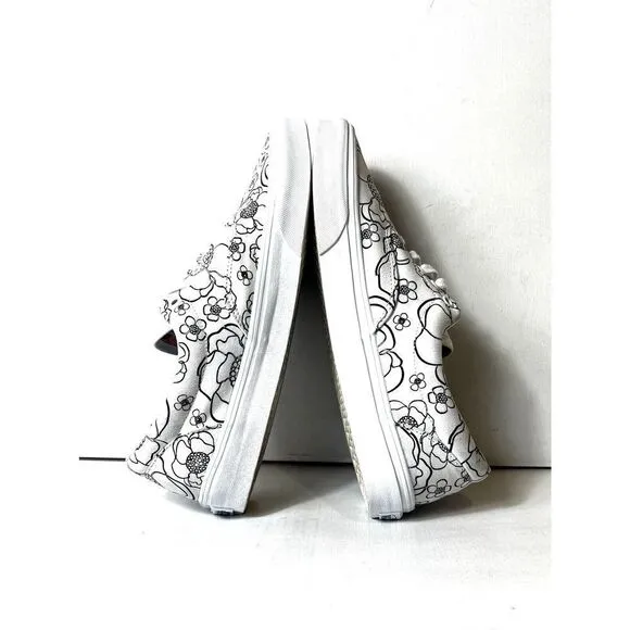 VANS Black White Floral Canvas Skater Shoes Men's 10.5 Low Top Lace Up Womens 12