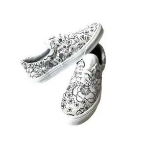 VANS Black White Floral Canvas Skater Shoes Men's 10.5 Low Top Lace Up Womens 12