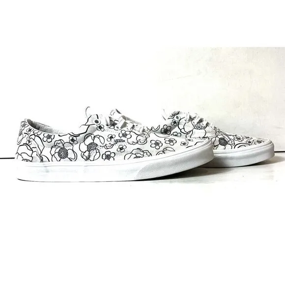VANS Black White Floral Canvas Skater Shoes Men's 10.5 Low Top Lace Up Womens 12