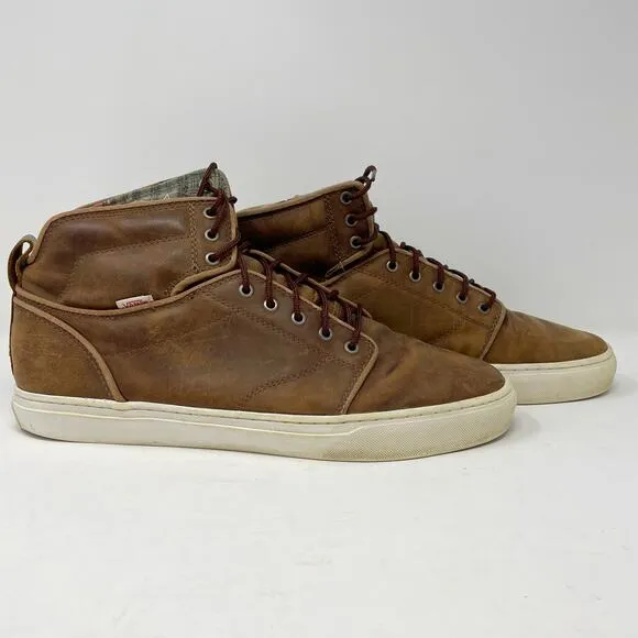 Vans Brown Leather High Top Skate Shoes OTW Collection Mens 11.5