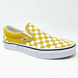 Vans Classic Slip On (Checkerboard) Ochre Gold True White Mens Shoes