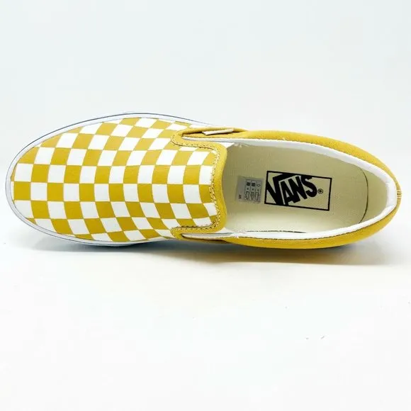Vans Classic Slip On (Checkerboard) Ochre Gold True White Mens Shoes