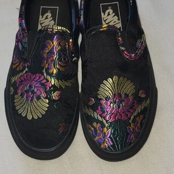 Vans Classic Slip-On Festival Satin Black Chinese New Year Skate Shoes Women 6.5