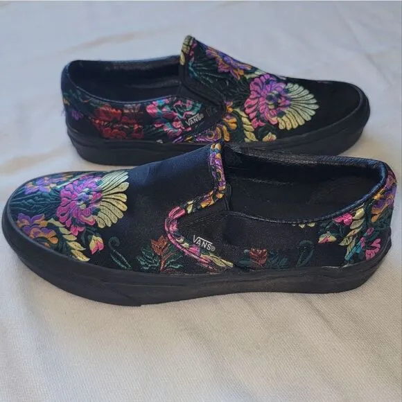 Vans Classic Slip-On Festival Satin Black Chinese New Year Skate Shoes Women 6.5