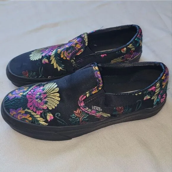 Vans Classic Slip-On Festival Satin Black Chinese New Year Skate Shoes Women 6.5