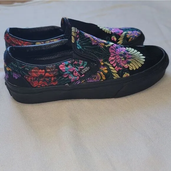 Vans Classic Slip-On Festival Satin Black Chinese New Year Skate Shoes Women 6.5