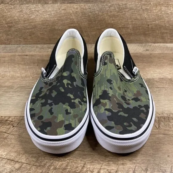 VANS Classic Slip On Rain Camo Skate Shoes Sneakers Green Mens 7 Womens 8.5 NEW