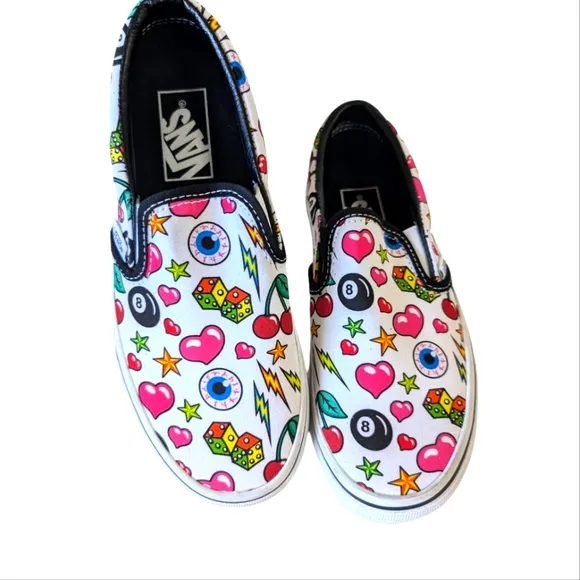 VANS Classic Slip-on Shoes  Dice Cherries / 8-Balls Eyeballs...Size 5.5