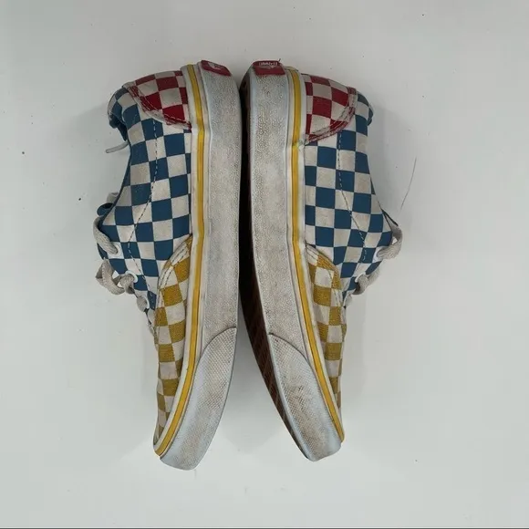 VANS Kids Dohney Checkered Skate Shoes Red/Yellow/Blue Lace Up size: Youth 2