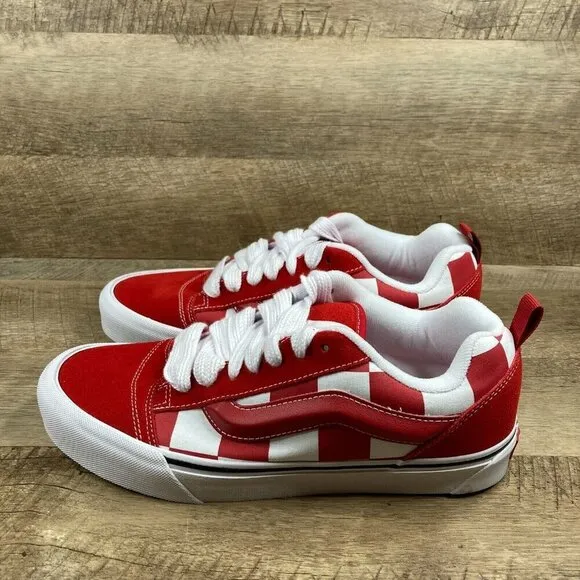 VANS Knu Skool Mega Check Red/White Skate Sneakers Shoes Mens 10.5 Womens 12 NEW