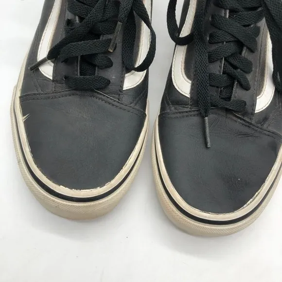 Vans Low Top Sneakers Skate Shoes Faux Leather Black Mens 7 Womens 8.5