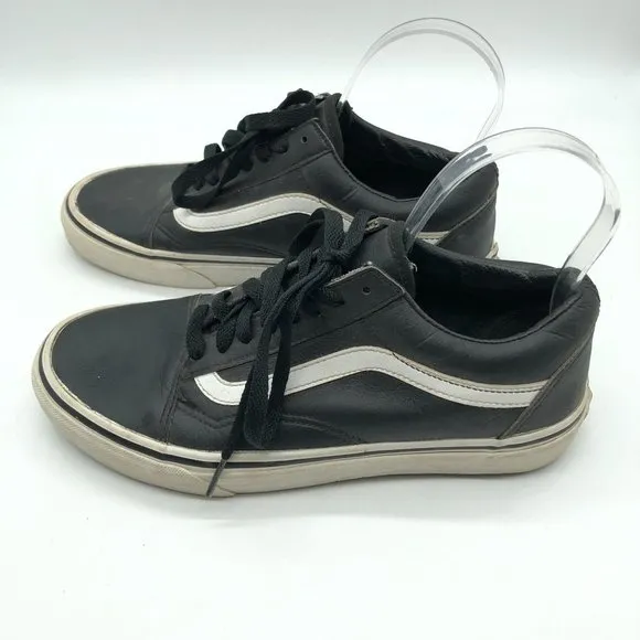 Vans Low Top Sneakers Skate Shoes Faux Leather Black Mens 7 Womens 8.5