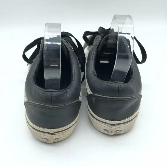 Vans Low Top Sneakers Skate Shoes Faux Leather Black Mens 7 Womens 8.5