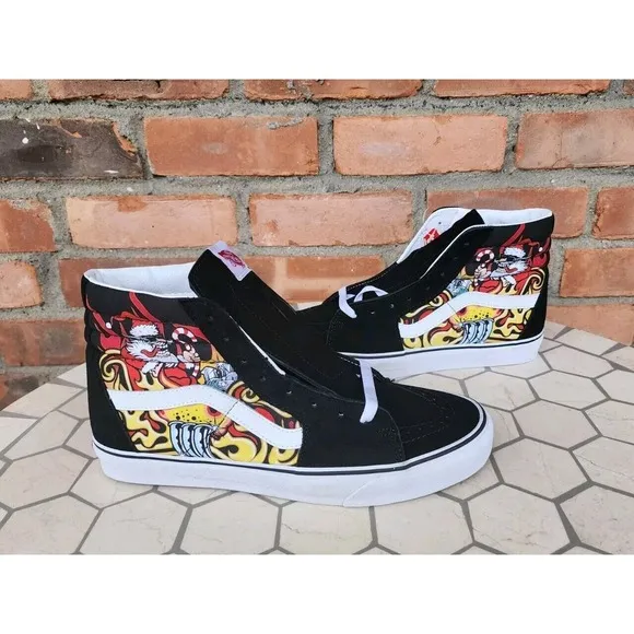 Vans Men's 11.5 Sk8-Hi Santa Flame Suede Canvas Black Christmas Santacon Con