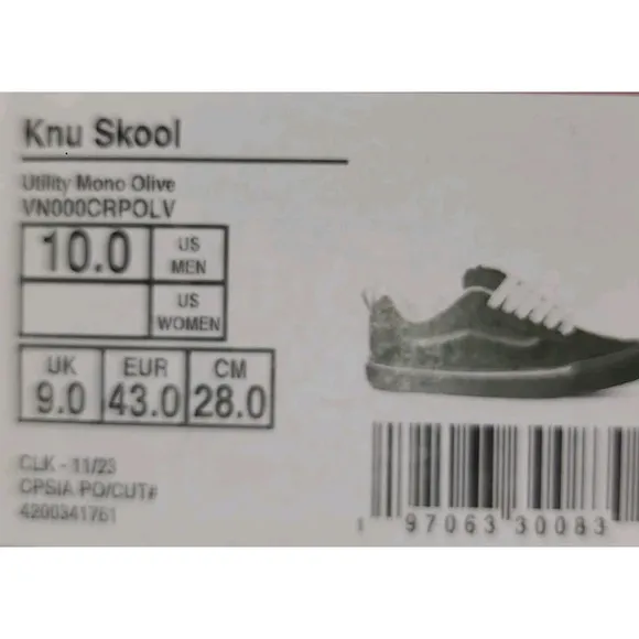 Vans Men's Knu Skool Utility Mono Olive Green Suede Skate Shoes size 10