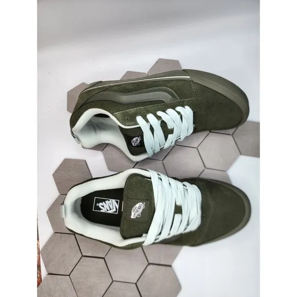 Vans Men's Knu Skool Utility Mono Olive Green Suede Skate Shoes size 10