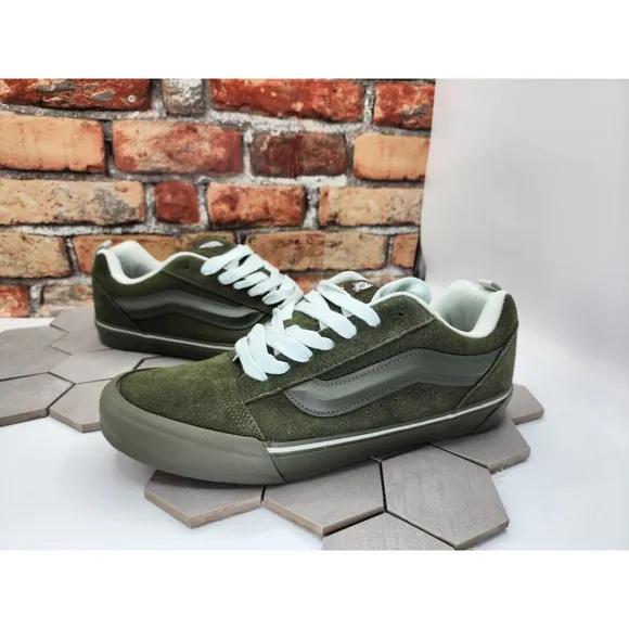 Vans Men's Knu Skool Utility Mono Olive Green Suede Skate Shoes size 10