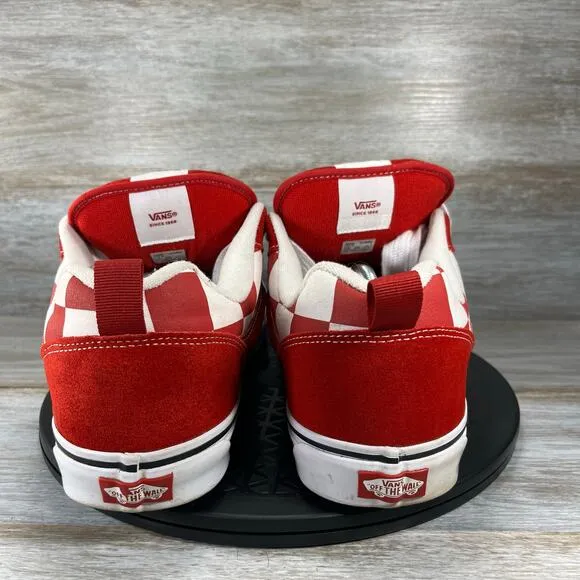 Vans Men’s Mega Check Knu Skool Red/White Skate Sneakers Shoes Size 13