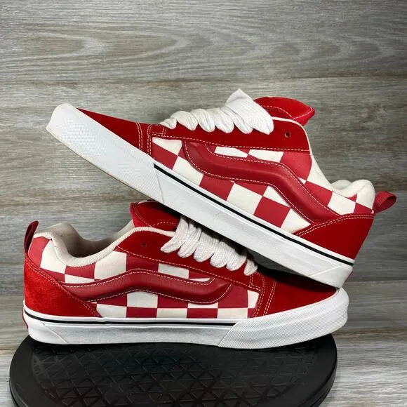 Vans Men’s Mega Check Knu Skool Red/White Skate Sneakers Shoes Size 13