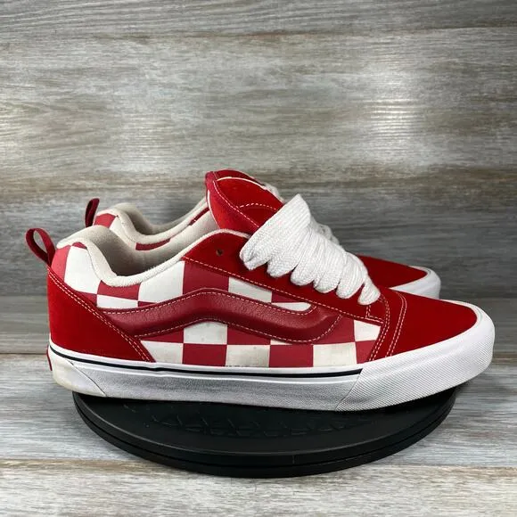 Vans Men’s Mega Check Knu Skool Red/White Skate Sneakers Shoes Size 13