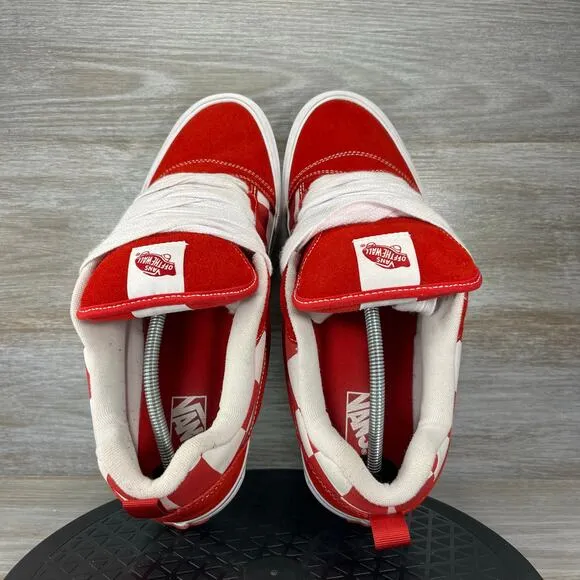 Vans Men’s Mega Check Knu Skool Red/White Skate Sneakers Shoes Size 13