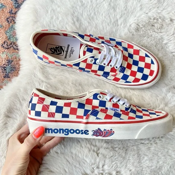 Vans mongoose checkerboard shoes our legends BMX red blue cream checkered 8