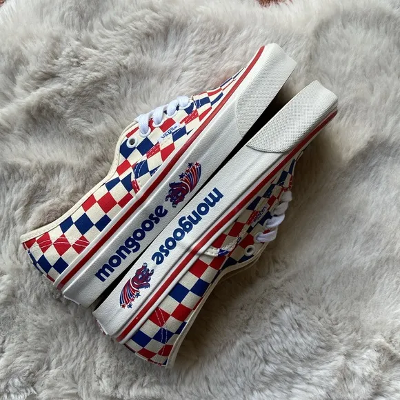 Vans mongoose checkerboard shoes our legends BMX red blue cream checkered 8