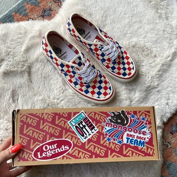 Vans mongoose checkerboard shoes our legends BMX red blue cream checkered 8