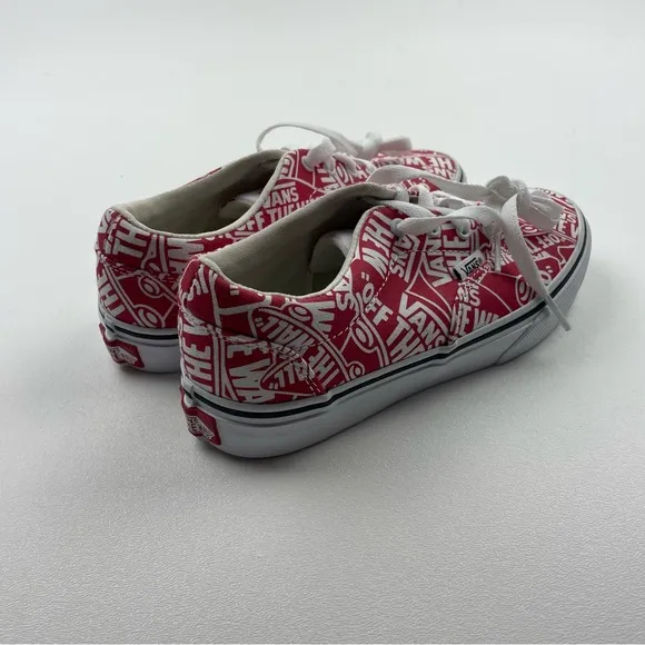 Vans Off The Wall Youth Kid Unisex Sz 3 White &amp; Red Print Skate Sneaker Shoes