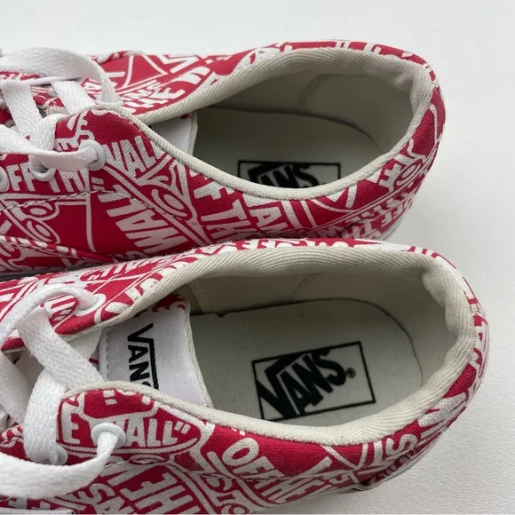 Vans Off The Wall Youth Kid Unisex Sz 3 White &amp; Red Print Skate Sneaker Shoes