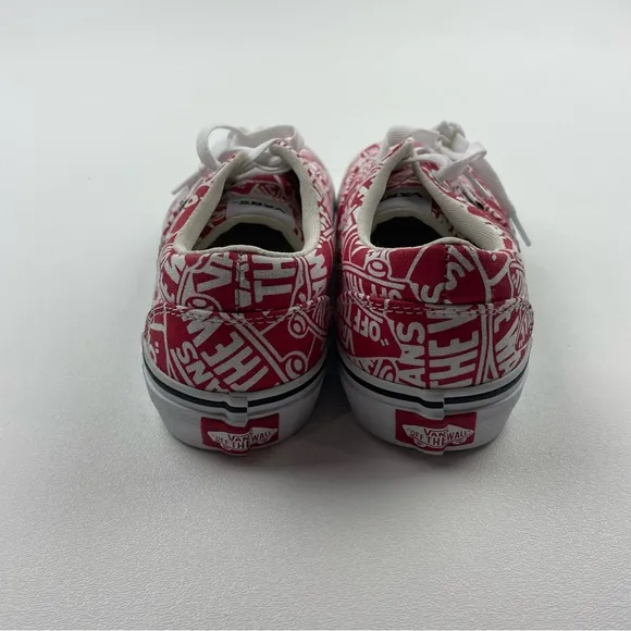 Vans Off The Wall Youth Kid Unisex Sz 3 White &amp; Red Print Skate Sneaker Shoes