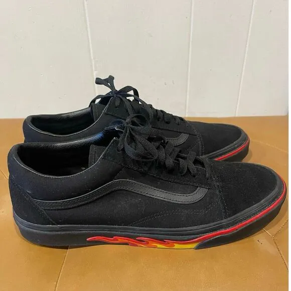 VANS Old Skool Flame Wall Black On Black Skate Shoes Slip On Sneakers Mens 11.5
