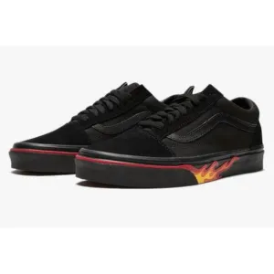 VANS Old Skool Flame Wall Black On Black Skate Shoes Slip On Sneakers Mens 11.5