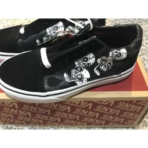 Vans Old Skool (Glossy Flame) Skulls Kids Skate Shoes Sneakers New Size 13 Black