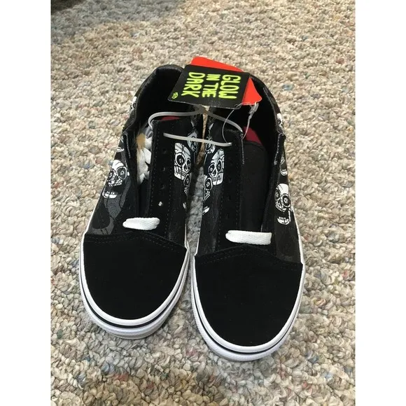 Vans Old Skool (Glossy Flame) Skulls Kids Skate Shoes Sneakers New Size 13 Black
