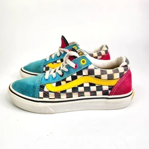 Vans Old Skool Kids 3Y Checkerboard Turquoise Black White Pink Skate Sne…