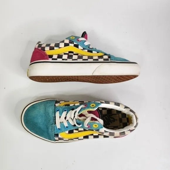 Vans Old Skool Kids 3Y Checkerboard Turquoise Black White Pink Skate Sne…