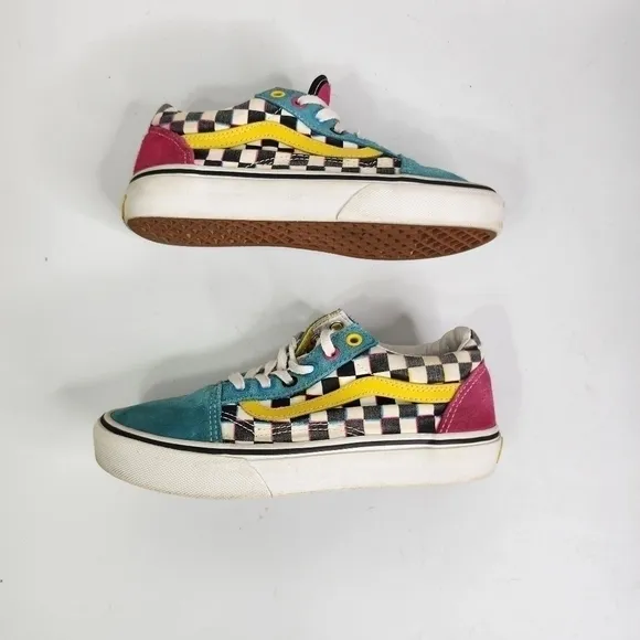 Vans Old Skool Kids 3Y Checkerboard Turquoise Black White Pink Skate Sne…